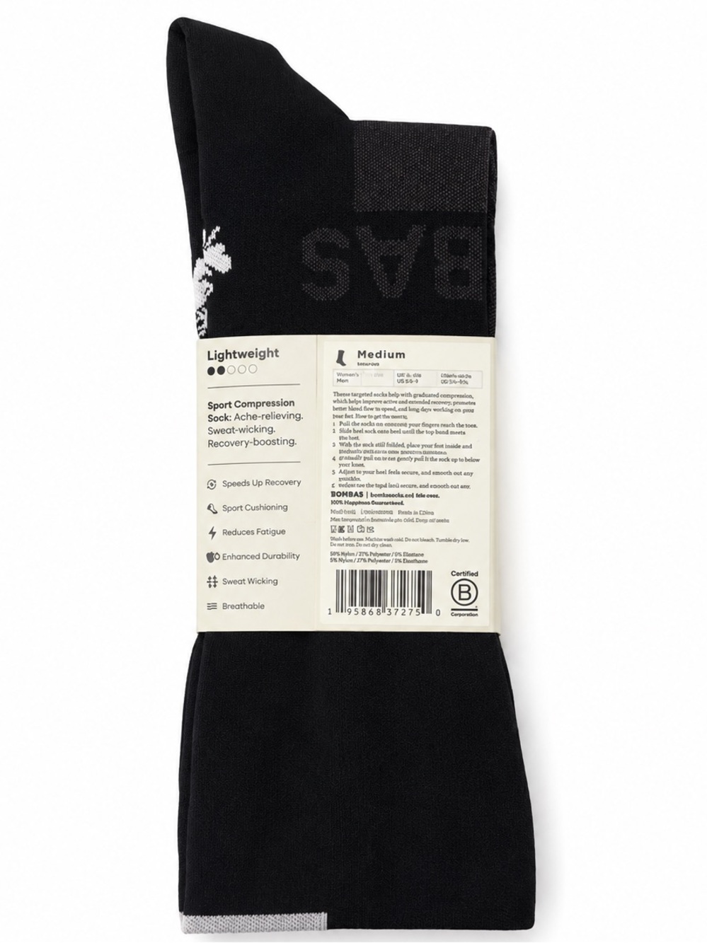 Bombas Sport Compression Knee High Socks M Onyx - Picture 2 of 6